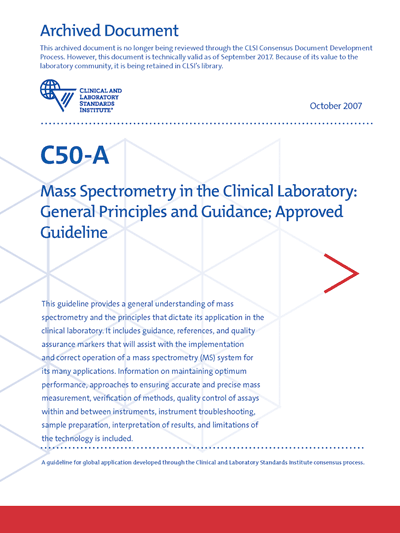 خرید استاندارد CLSI C50 دانلود استاندارد Mass Spectrometry in the Clinical Laboratory: General Principles and Guidance, 1st Edition