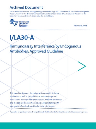دانلود استاندارد CLSI I/LA30 Immunoassay Interference by Endogenous Antibodies, 1st Edition