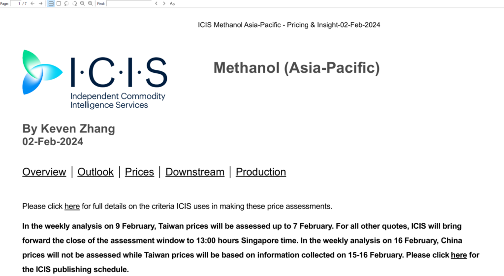 دریافت اخرین قیمتهای متانول از مجلات آرگوس و ایسیس Argus Methanol و ICIS Methanol Europe Pricing & Insight Asia-Pacific